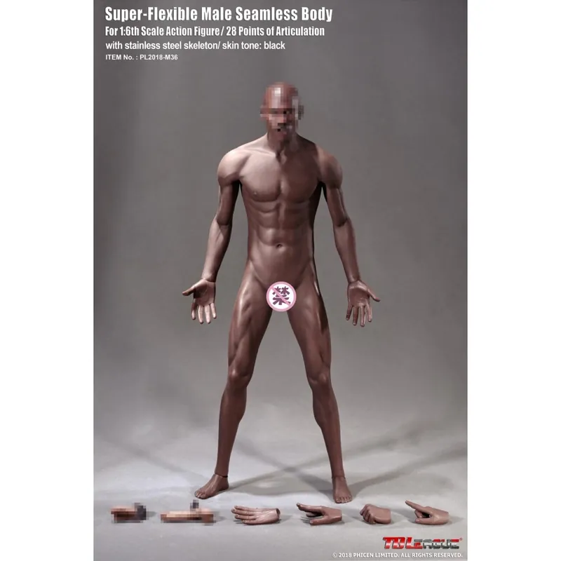 Phicen - TBLeague 1/6th Scale Super-Flexible Male Seamless Body - Corp Noir Musculature Moyenne Figurine Jusqu'à Épuisement Des Stocks