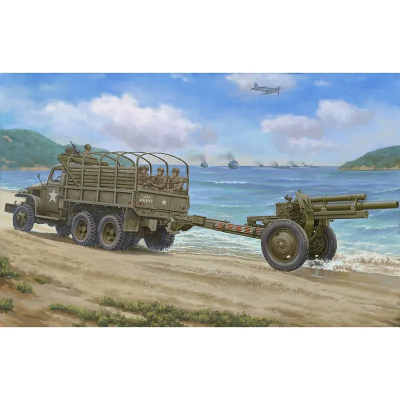 Maquette véhicule militaire USA CCKW-352 Machine Gun Turret Version and M2A1 105MM Howitzer Réduction