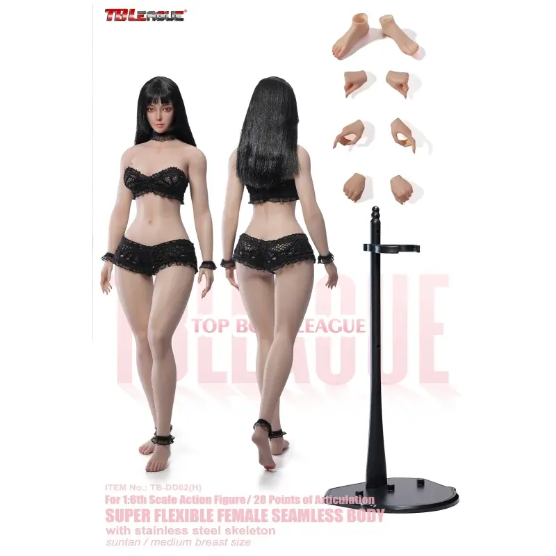 Corps Féminin Silhouette Courbe & Taille Fine Seamless (Sans joints) Pieds Amovibles Teint Bronzé avec tête (DD02H) TBLeague 1/6 Meilleur Choix