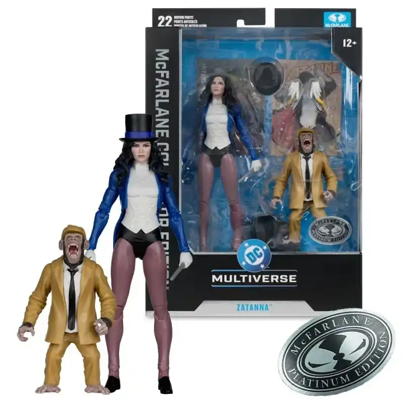 Prix Choc DC Multiverse McFarlane Collector Edition Figurine Zatanna with Detective Chimp (DC Classic) 53 (Platinum Edition) 18 cm