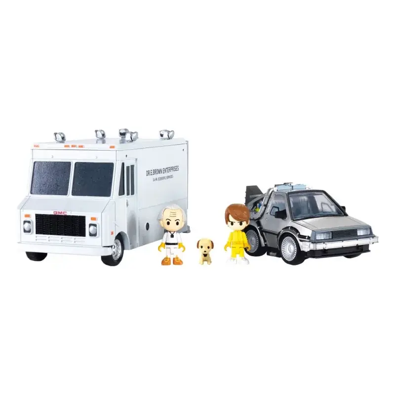 Promotion Saisonnière Retour vers le Futur Véhicule avec minifigurines Q-Village Time Machine Deluxe Set 9cm