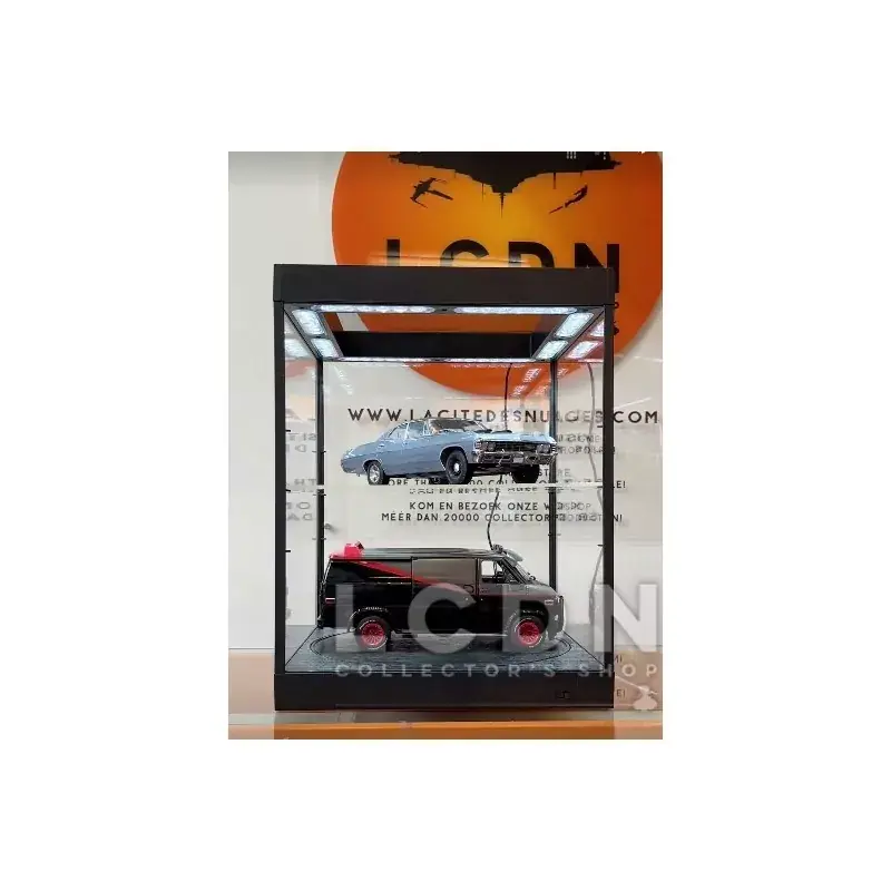Présentoir Vitrine Display Case avec LED et joints anti-poussière 1/6 avec étage et plateau tournant 44cm Noire Achat Immédiat